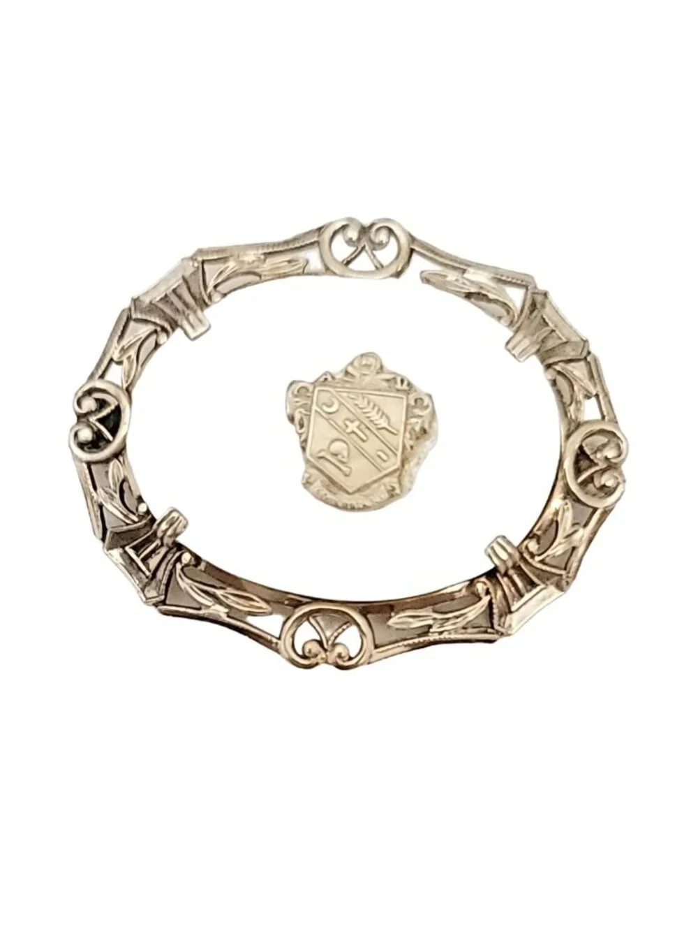 Sterling Silver Oval Inlay Shield Brooch Pin, M107